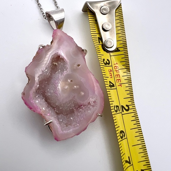 925 You Choose! Micro Quartz Crystal Pink Geode Necklace Pendant - Picture 8 of 10